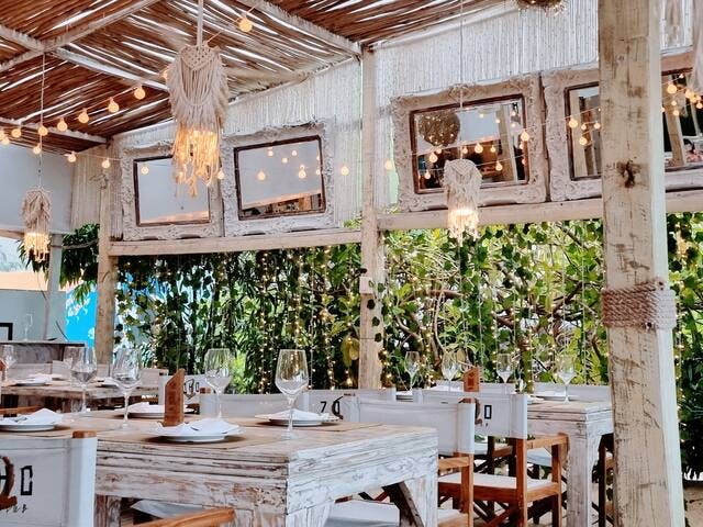 Our favorite beach side restaurant is Zoho Beach Club for its white bohemian decor and great vibes day and night.