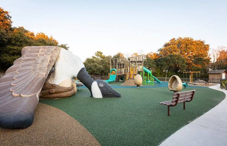 A brand new playground in Historic Corolla Park (just a short walk across the street). The beautiful facility features custom-designed equipment that highlights Currituck's waterfowl and
outdoor heritage,
including a large goose play structure.