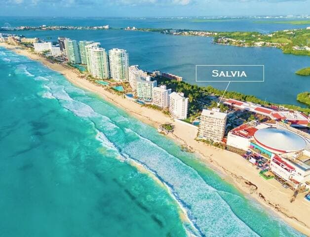 We are located on the world famous Cancun Beach! Walk right out of the lobby and onto the sand. This unit (Penthouse 3B) is on the top floor facing the ocean.