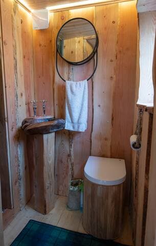 Another photo of the bathroom, this time showing the compost loo. The digital guest book which we will send to you talks you though using this type of loo (very simple!) You can download the digital guest book to your phone or tablet
