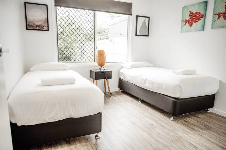 4th bedroom has twin single king beds great for the kids