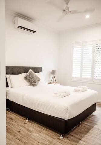 3rd bedroom has private access to the main bathroom almost like an ensuite, featuring an amazing bathroom with super high rain shower.