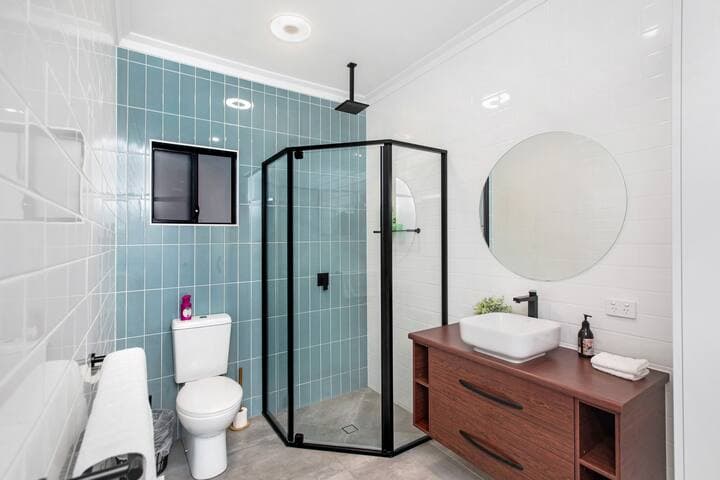 The 2nd bathroom has all the features of the ensuite, as well as the washing machine & dryer cleverly hidden behind closed doors. We supply an iron & ironing board as well as washing powder for your personal use.