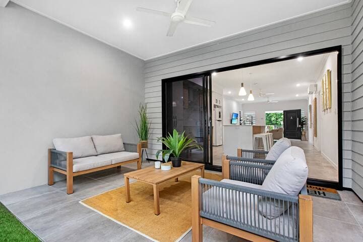 Our private back patio/porch can be opened up and joined to the kitchen. Just slide back the glass doors and instantly have a large entertaining space.